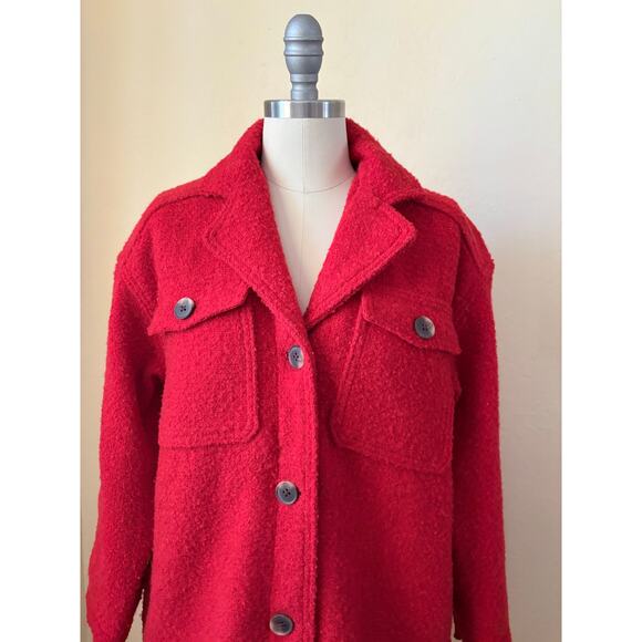 Old Navy Red Sherpa Shacket Coat Jacket Womens Small Teddy Fleece Oversized - Picture 3 of 6